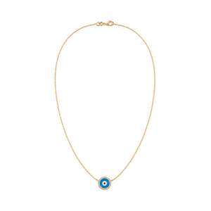 18K Yellow Gold Reversible Evil Eye & Flower Pendant Necklace 15"