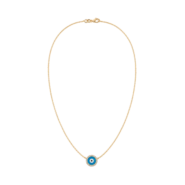 18K Yellow Gold Reversible Evil Eye & Flower Pendant Necklace 15"