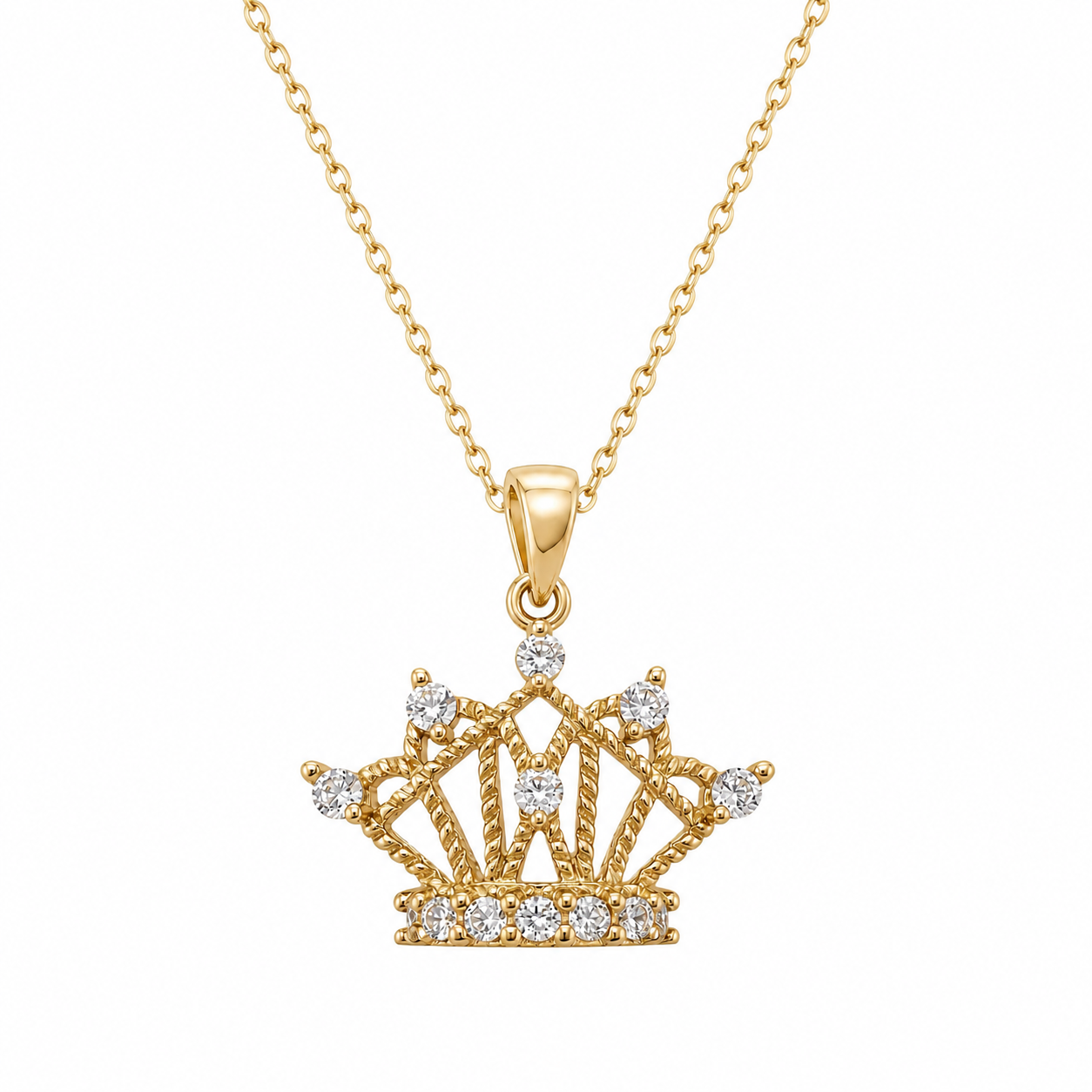 10K Yellow Gold CZ Crown Pendant