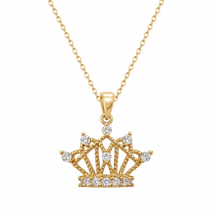 10K Yellow Gold CZ Crown Pendant