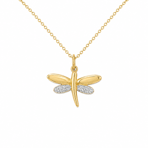 14K Yellow Gold Two-Tone CZ Dragonfly Pendant