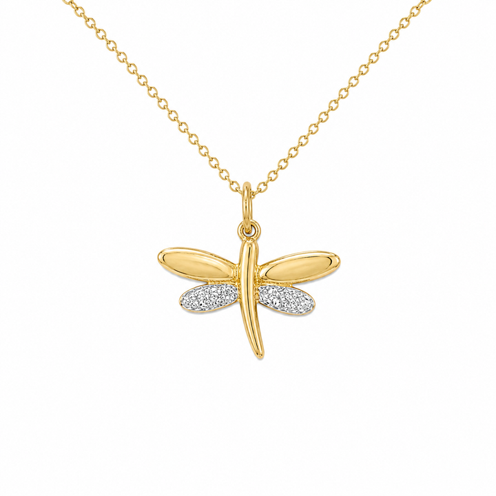 14K Yellow Gold Two-Tone CZ Dragonfly Pendant