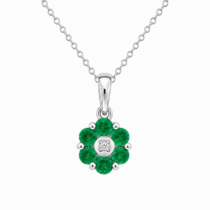 10K White Gold Emerald Flower Cluster Pendant
