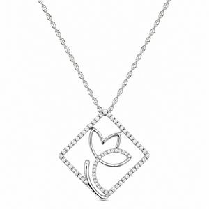 18K White Gold CZ Openwork Tulip Pendant Necklace