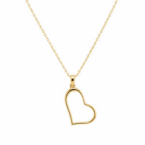 18K Yellow Gold Open Heart Pendant Necklace 23mm