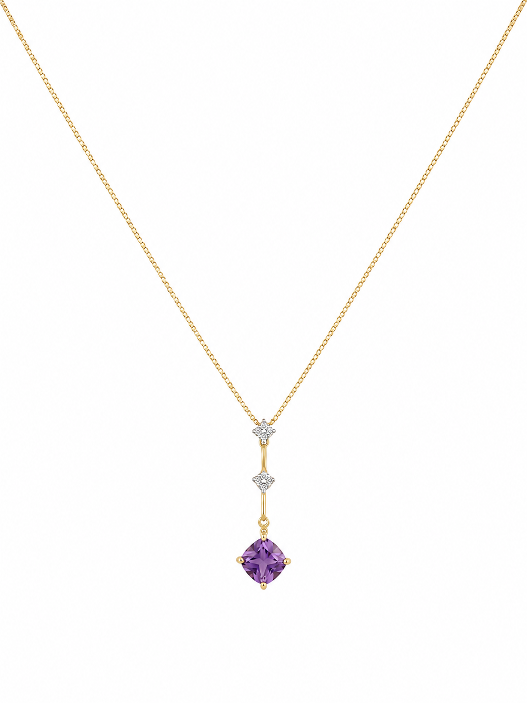 14K Yellow Gold Amethyst & Diamond Floral Drop Pendant Necklace 18"