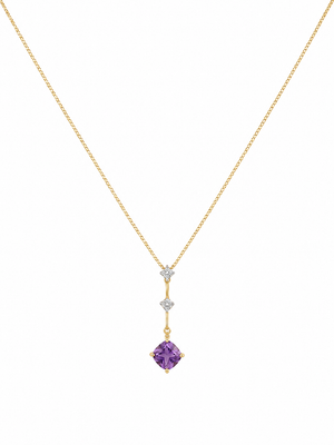 14K Yellow Gold Amethyst & Diamond Floral Drop Pendant Necklace 18"