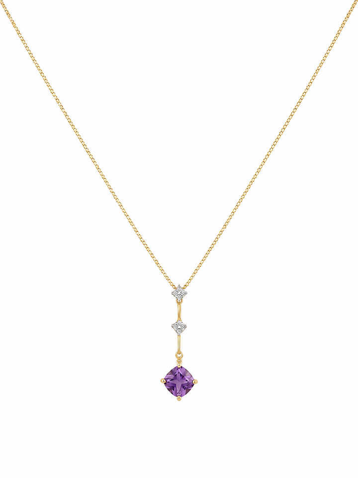 14K Yellow Gold Amethyst & Diamond Floral Drop Pendant Necklace 18"