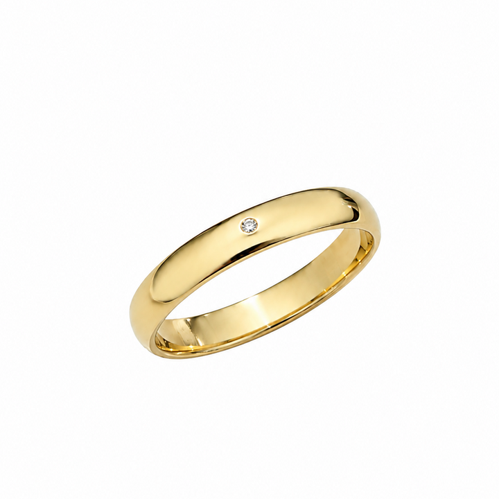 18K Yellow Gold Single Diamond Flush-Set Band 4mm