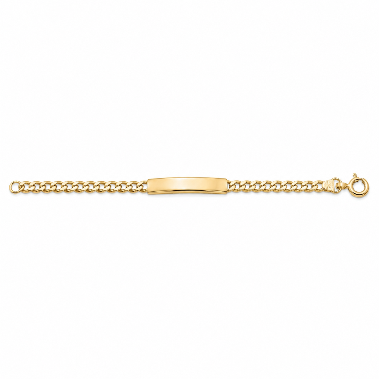 18K Yellow Gold Curb Chain ID Bracelet 5" 4mm Kids