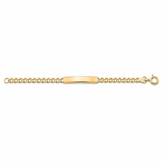18K Yellow Gold Curb Chain ID Bracelet 5" 4mm Kids