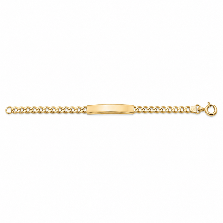 18K Yellow Gold Curb Chain ID Bracelet 5" 4mm Kids