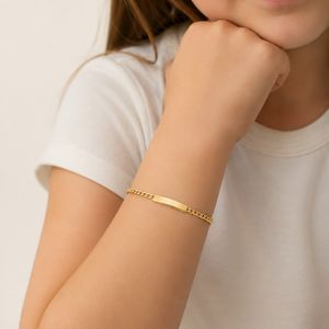 18K Yellow Gold Curb Chain ID Bracelet 5" 4mm Kids