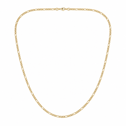 18K Yellow Gold Figaro Chain Necklace 22" 4mm Flat