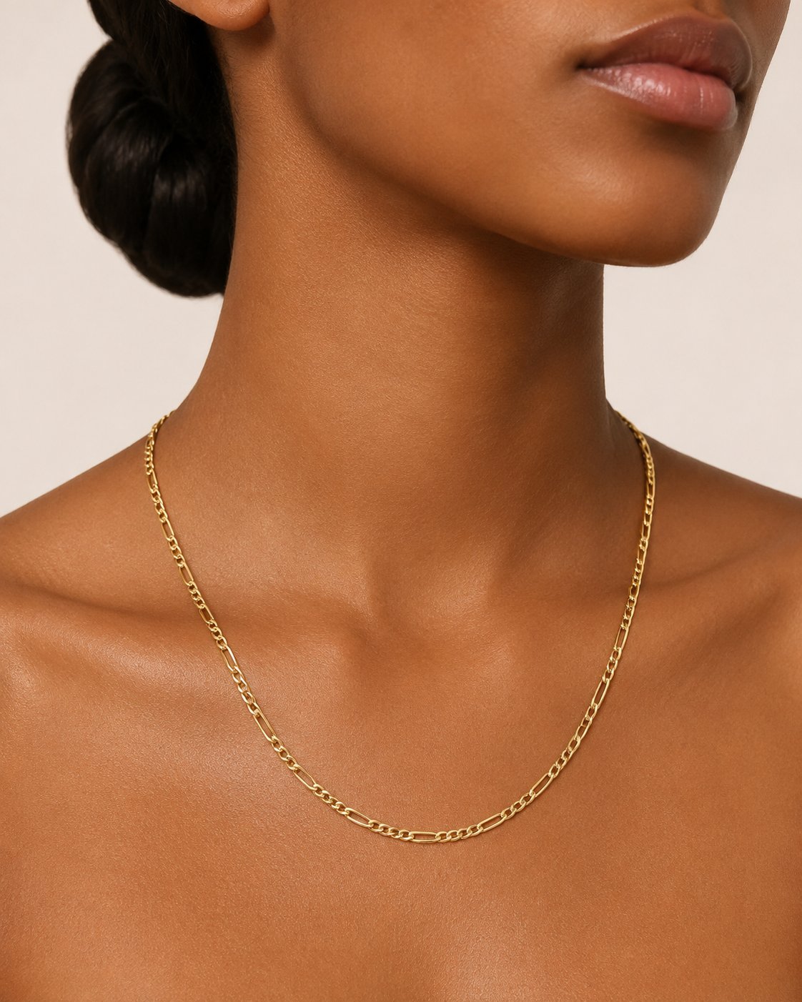 18K Yellow Gold Figaro Chain Necklace 22" 4mm Flat