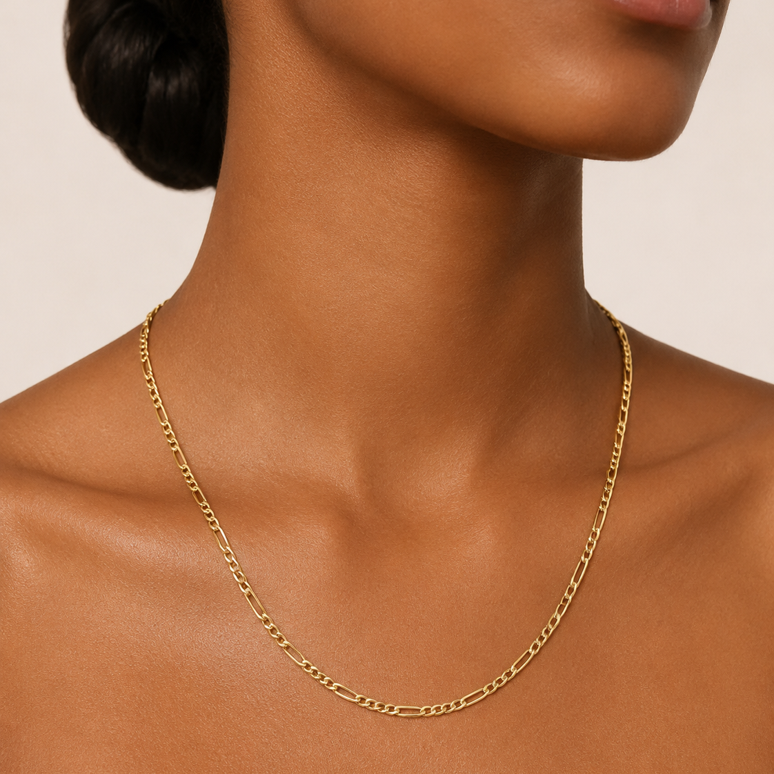 18K Yellow Gold Flat Figaro Chain Necklace 22" 4mm