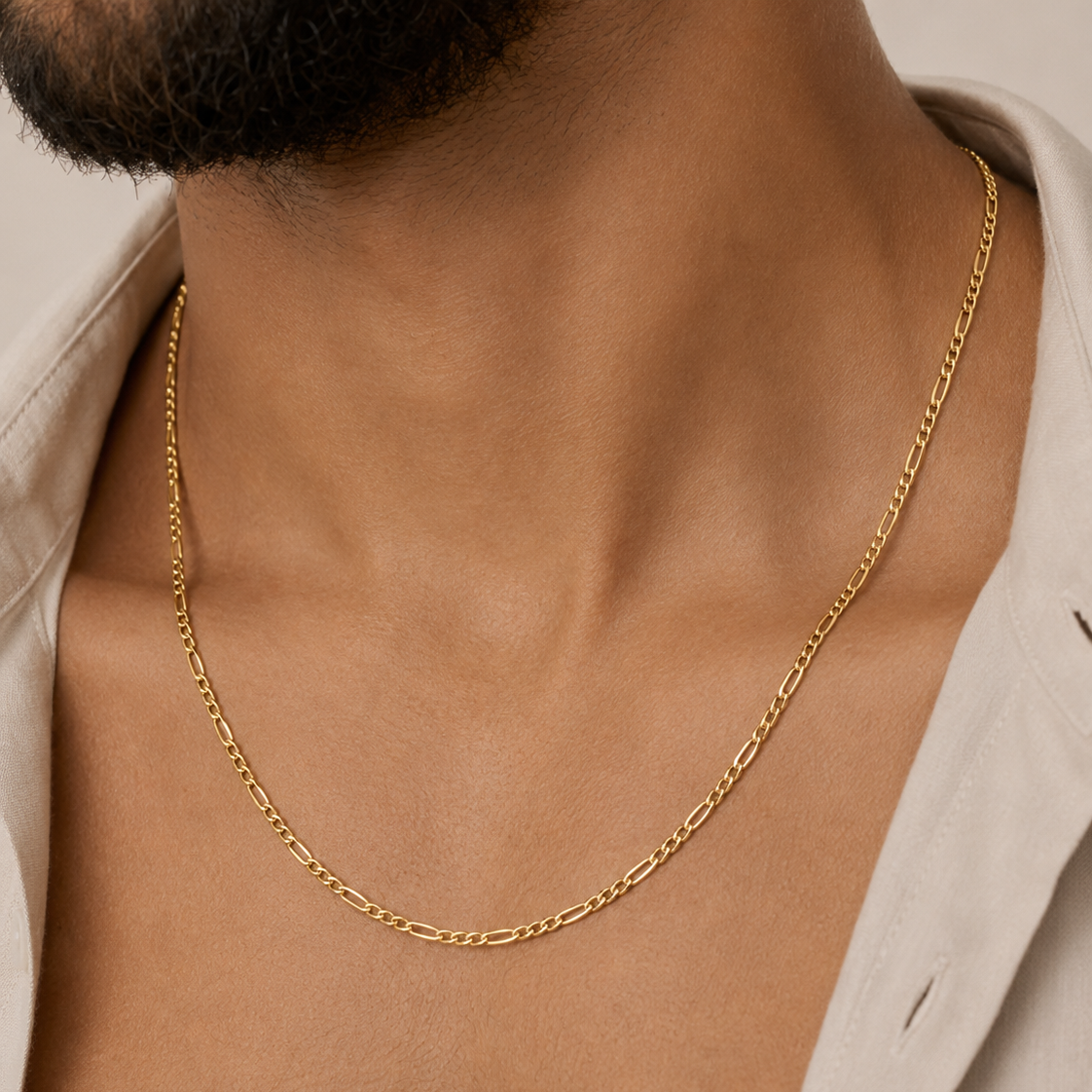 18K Yellow Gold Flat Figaro Chain Necklace 22" 4mm