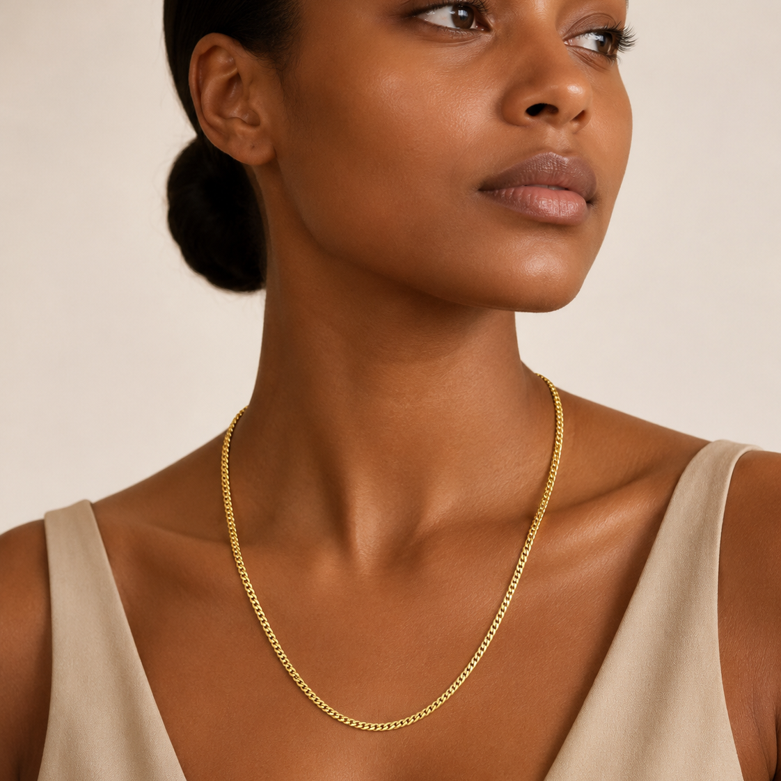 18K Yellow Gold Curb Chain Necklace 22" 4mm