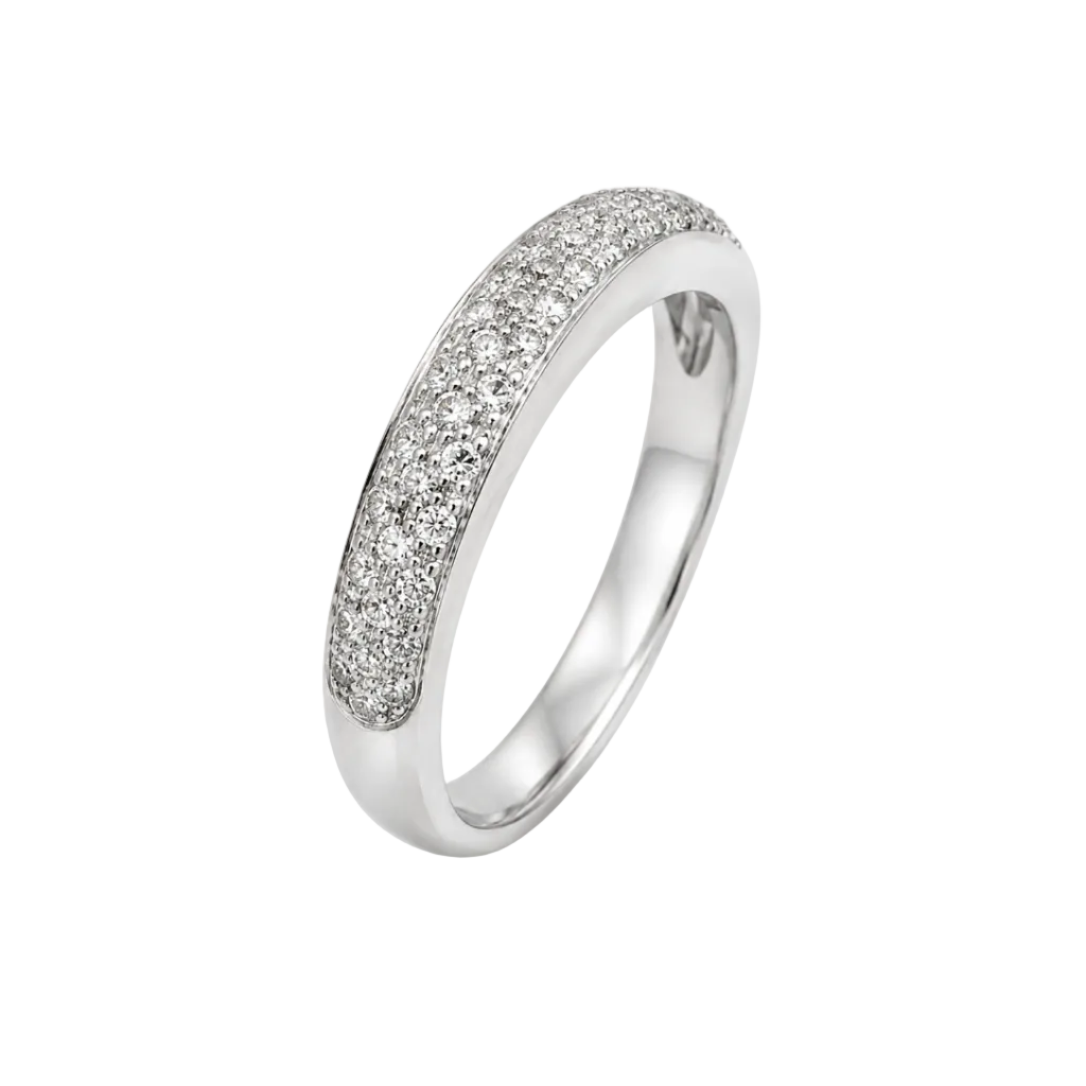 18K Vintage White Gold Pavé Diamond Band Ring