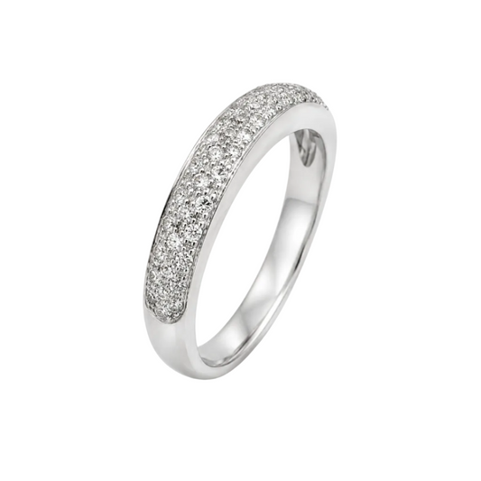 18K Vintage White Gold Pavé Diamond Band Ring
