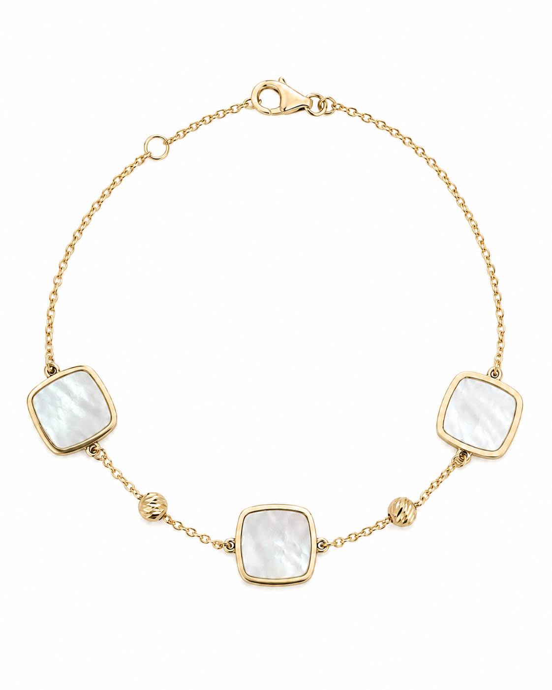 14K Yellow Gold Mother of Pearl Station Bracelet