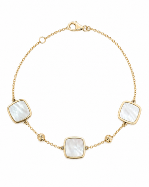 14K Yellow Gold Mother of Pearl Station Bracelet