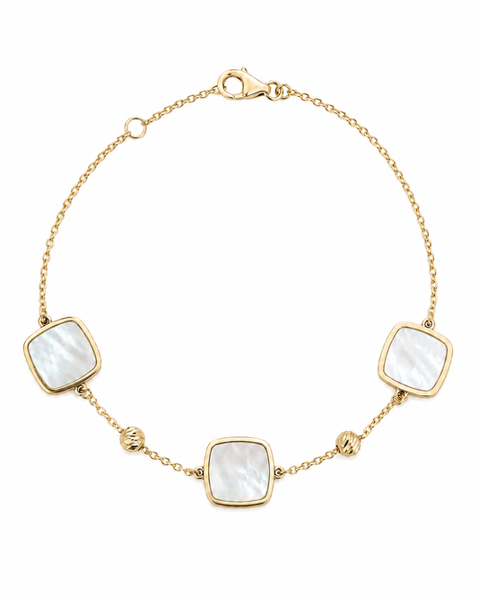 14K Yellow Gold Mother of Pearl Station Bracelet