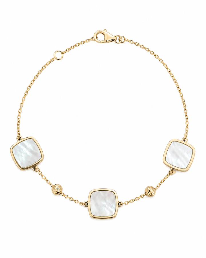 14K Yellow Gold Mother of Pearl Station Bracelet
