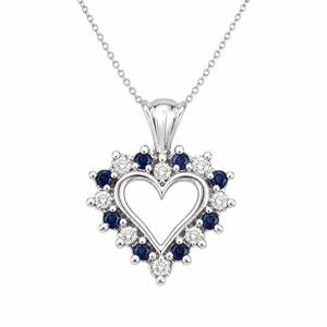 10K White Gold Sapphire Diamond Open-Heart Pendant 15mm
