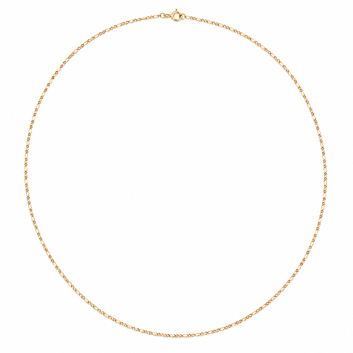 18K Yellow Gold Figaro Chain Necklace 19" 1mm
