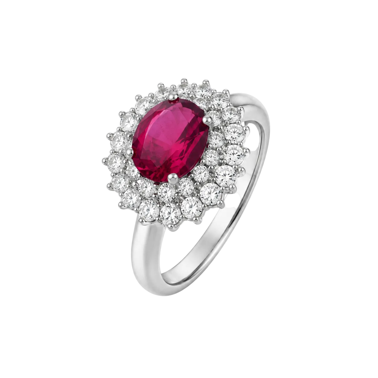 18K White Gold Red Cubic Zirconia Double Halo Ring