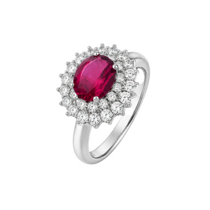 18K White Gold Red Cubic Zirconia Double Halo Ring