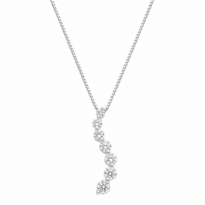 14K White Gold Graduated Diamond Journey Pendant Necklace