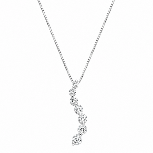 14K White Gold Graduated Diamond Journey Pendant Necklace