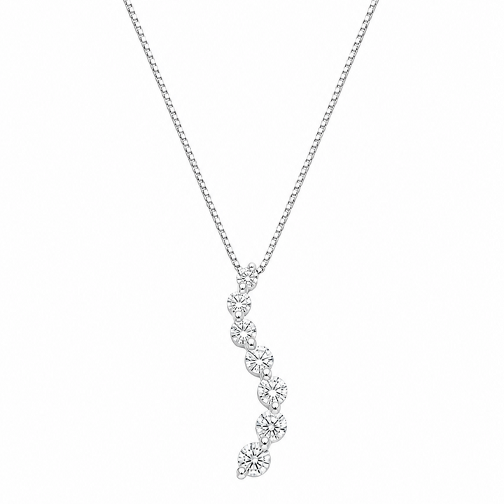 14K White Gold Graduated Diamond Journey Pendant Necklace