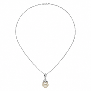 18K White Gold Pearl Drop Necklace 10mm Diamond Hinged Bail