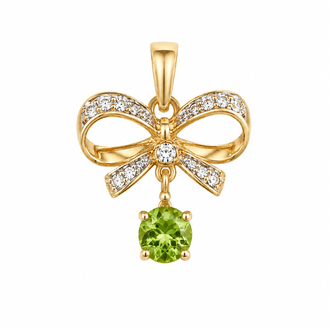 14K Yellow Gold Peridot & Diamond Bow Pendant