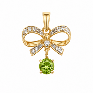 14K Yellow Gold Peridot & Diamond Bow Pendant