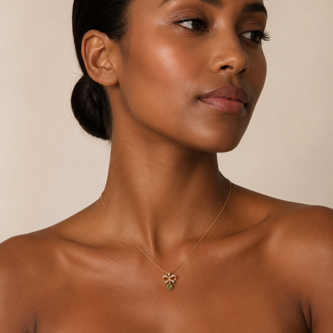 14K Yellow Gold Peridot & Diamond Bow Pendant