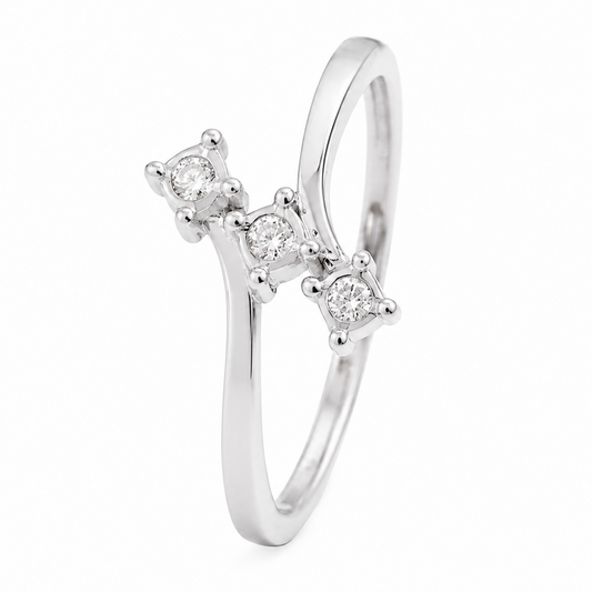 10K White Gold Three-Stone Diamond Bypass Ring