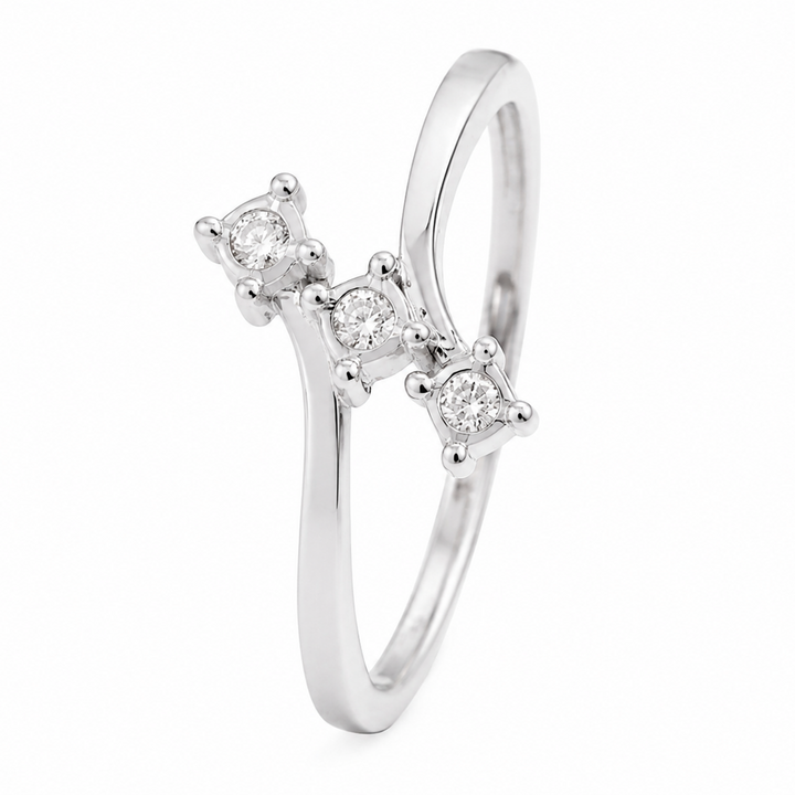 10K White Gold Three-Stone Diamond Bypass Ring