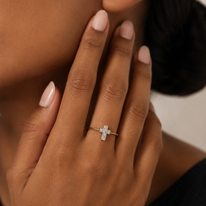 10K Yellow & White Gold Pavé Diamond Cross Ring