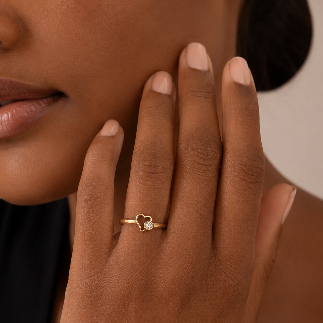 10K Yellow Gold Open Heart Diamond Ring
