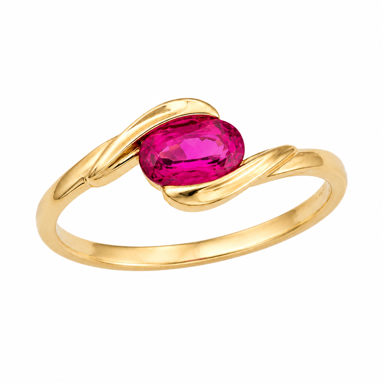 10K Yellow Gold Oval Ruby Bypass Ring