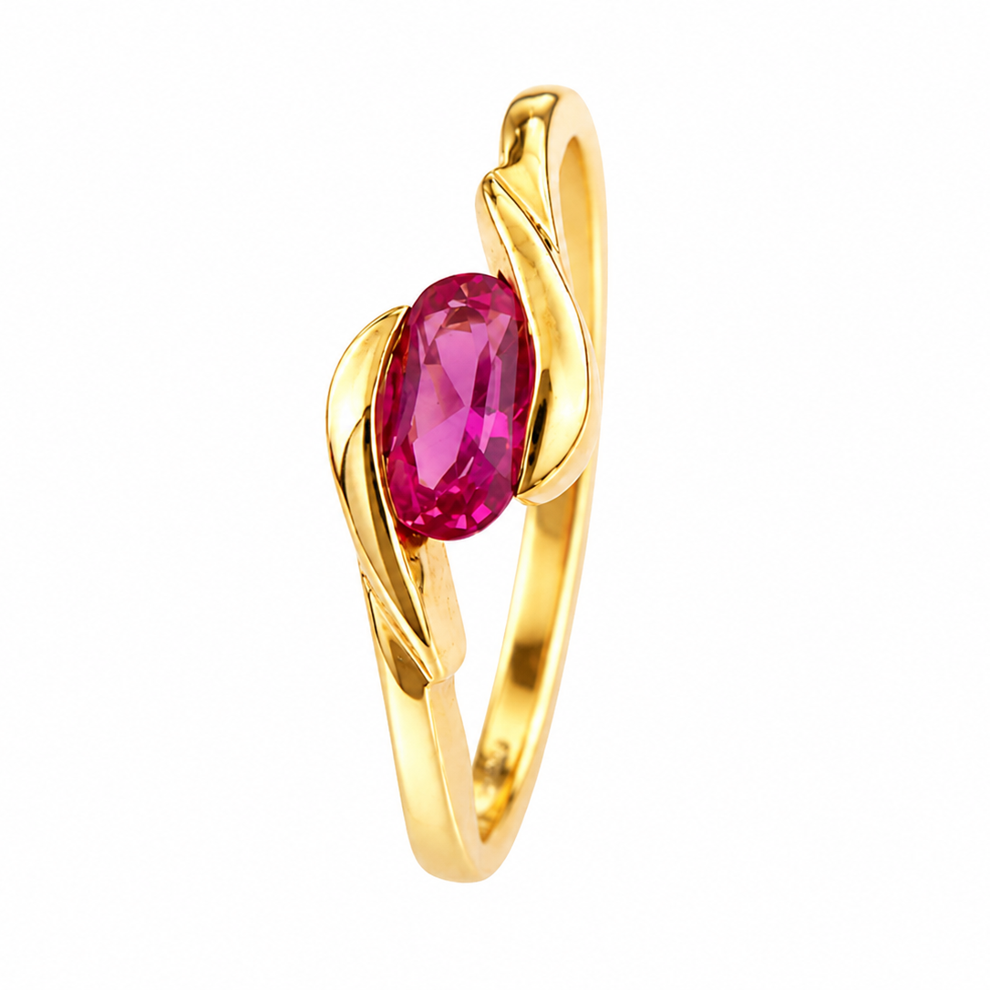 10K Yellow Gold Oval Ruby Bypass Ring