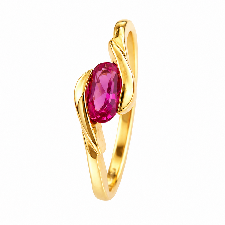 10K Yellow Gold Oval Ruby Bypass Ring