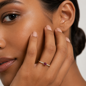 10K Yellow Gold Ruby Solitaire Ring with Pavé Diamond Shoulders