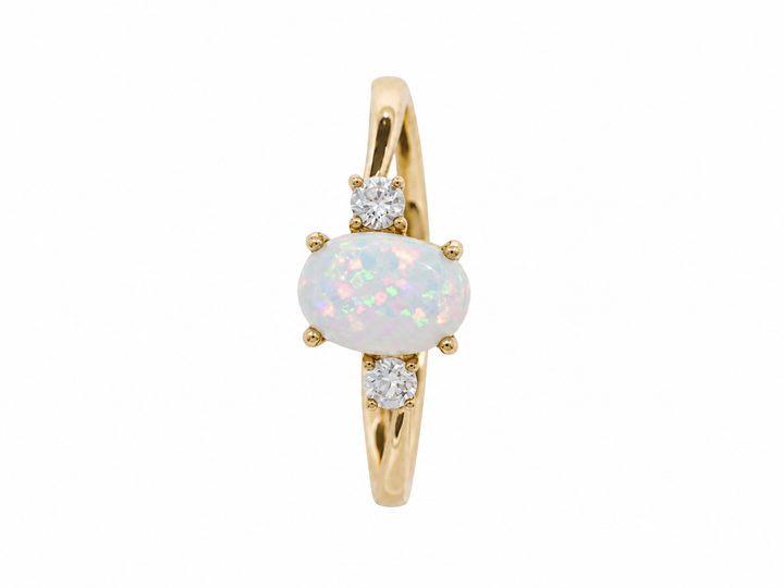 10K Yellow Gold Opal & Cubic Zirconia Three-Stone Ring