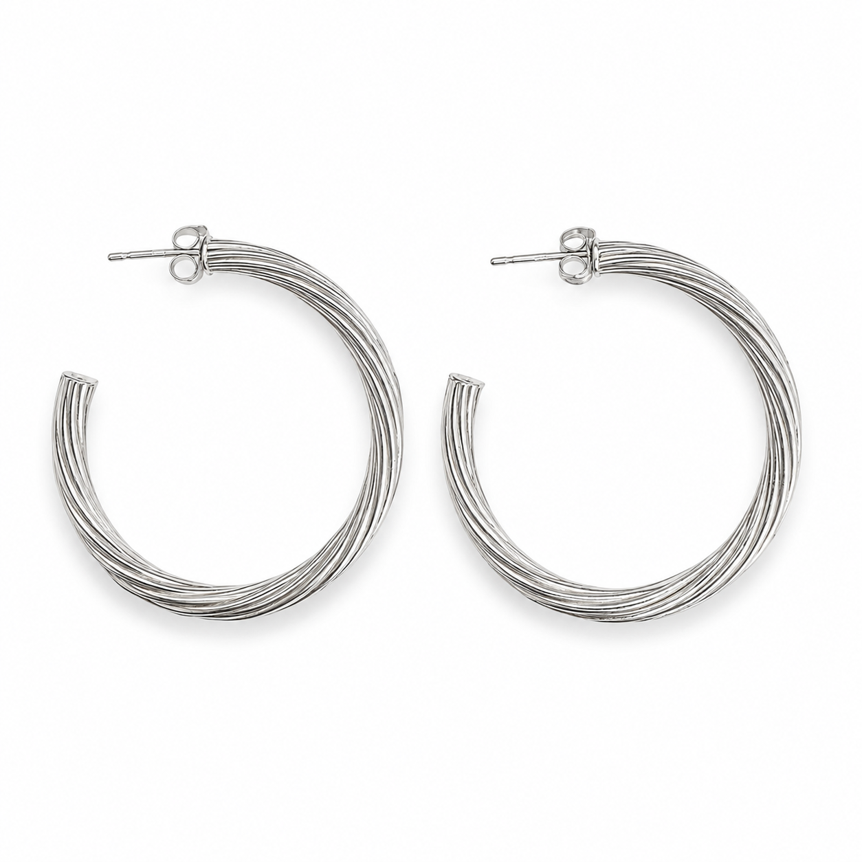 925 Sterling Silver Triple-Tube Hoop Earrings 40mm