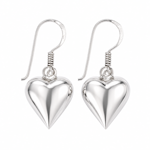 925 Sterling Silver Puffy Heart Dangle Earrings